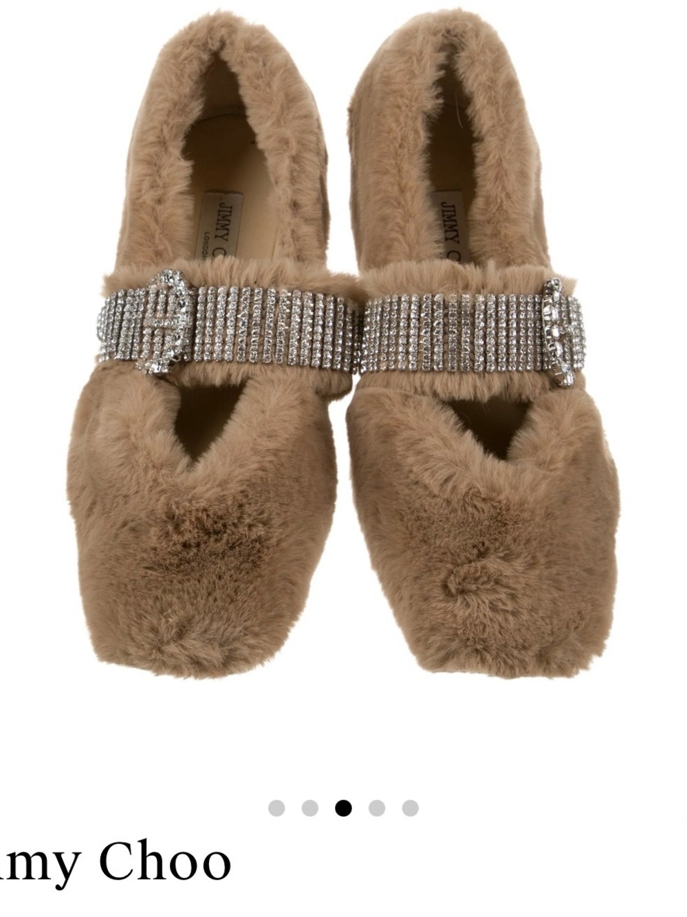 Jimmy Choo Beige Faux-Fur Crystal-Strap Slippers